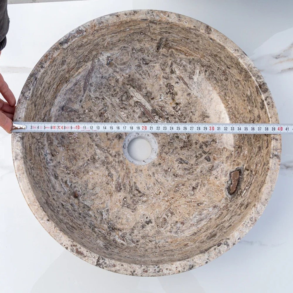 Silver Latte Travertine Natural Stone Vessel Sink Filled and Polished (D)16" (H)5" by GobekDesign