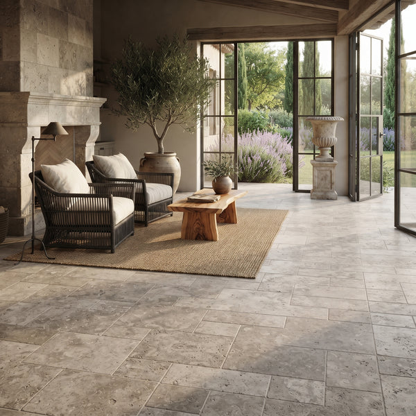 Silver Tumbled Travertine Pavers 8x16