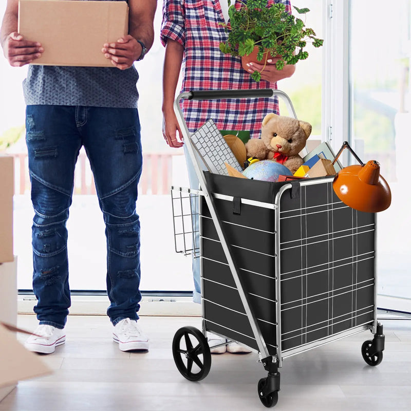 Folding Shopping Cart with Waterproof Liner Wheels and Basket by DirectDeals