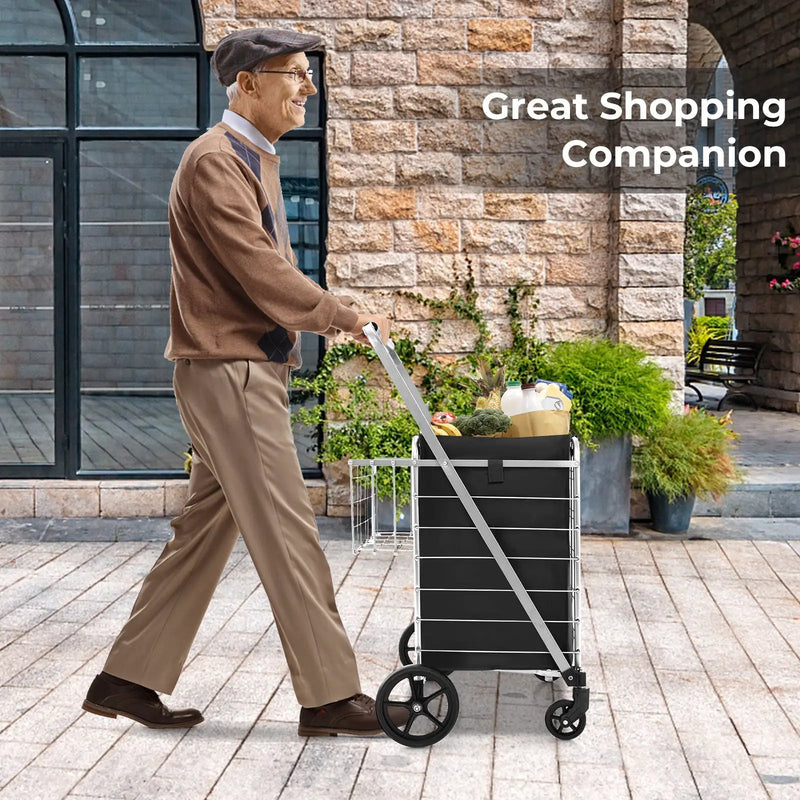 Folding Shopping Cart with Waterproof Liner Wheels and Basket by DirectDeals