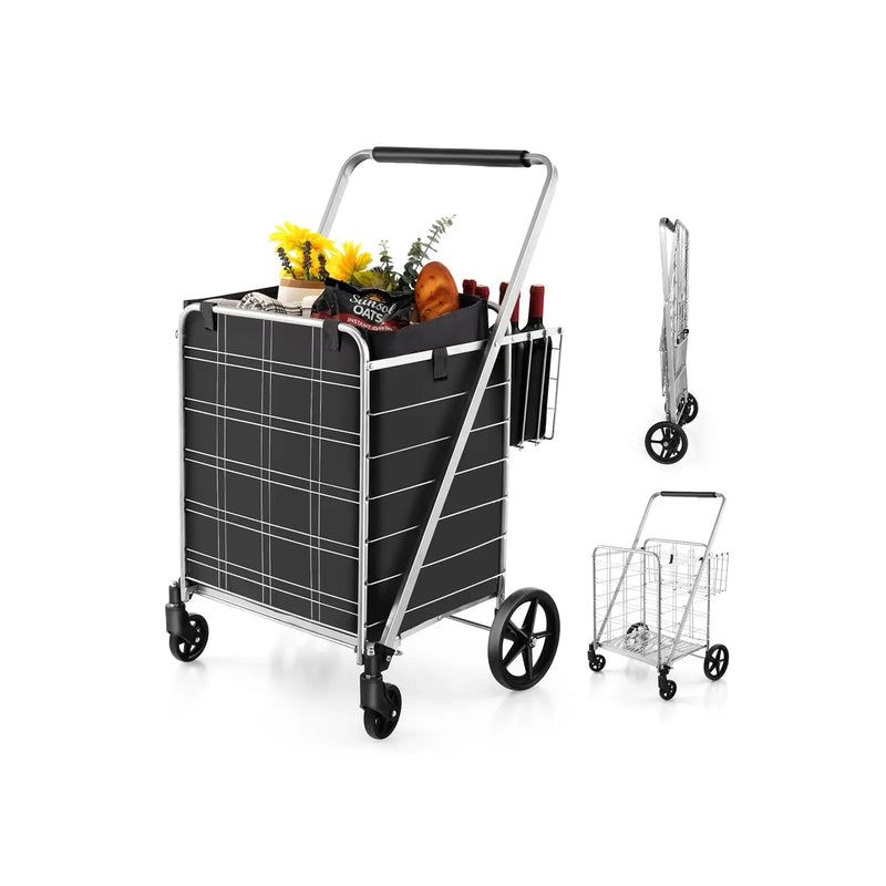 Folding Shopping Cart with Waterproof Liner Wheels and Basket by DirectDeals