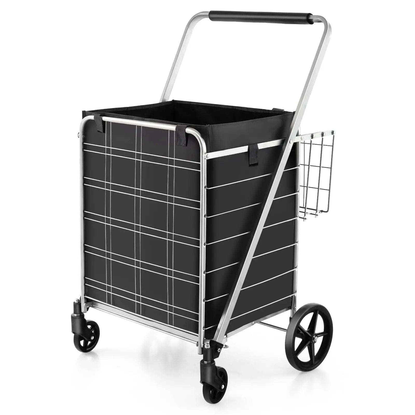 Folding Shopping Cart with Waterproof Liner Wheels and Basket by DirectDeals