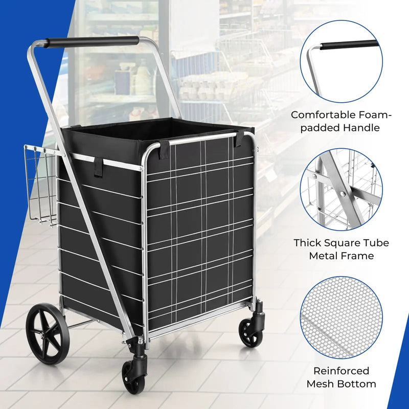 Folding Shopping Cart with Waterproof Liner Wheels and Basket by DirectDeals