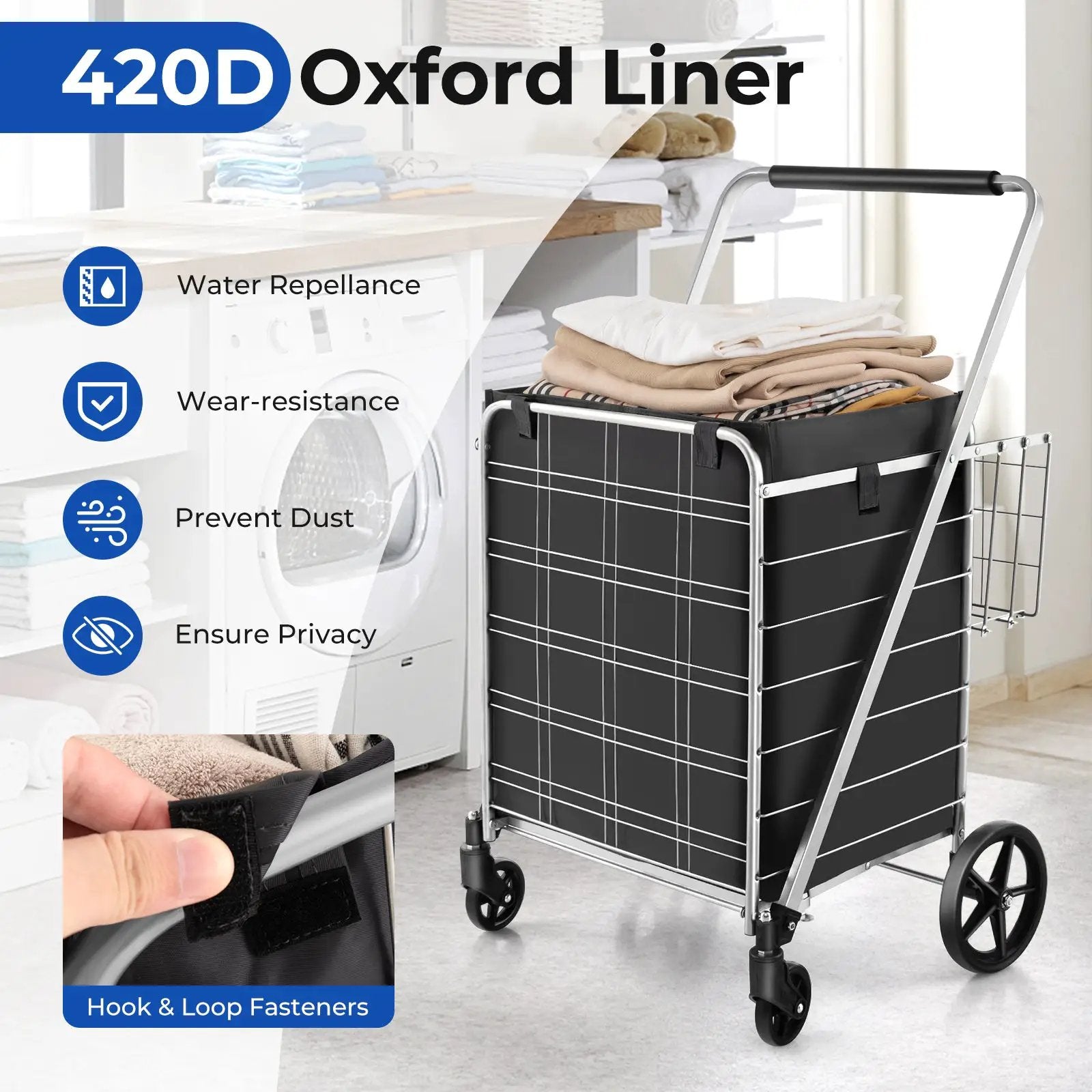 Folding Shopping Cart with Waterproof Liner Wheels and Basket by DirectDeals