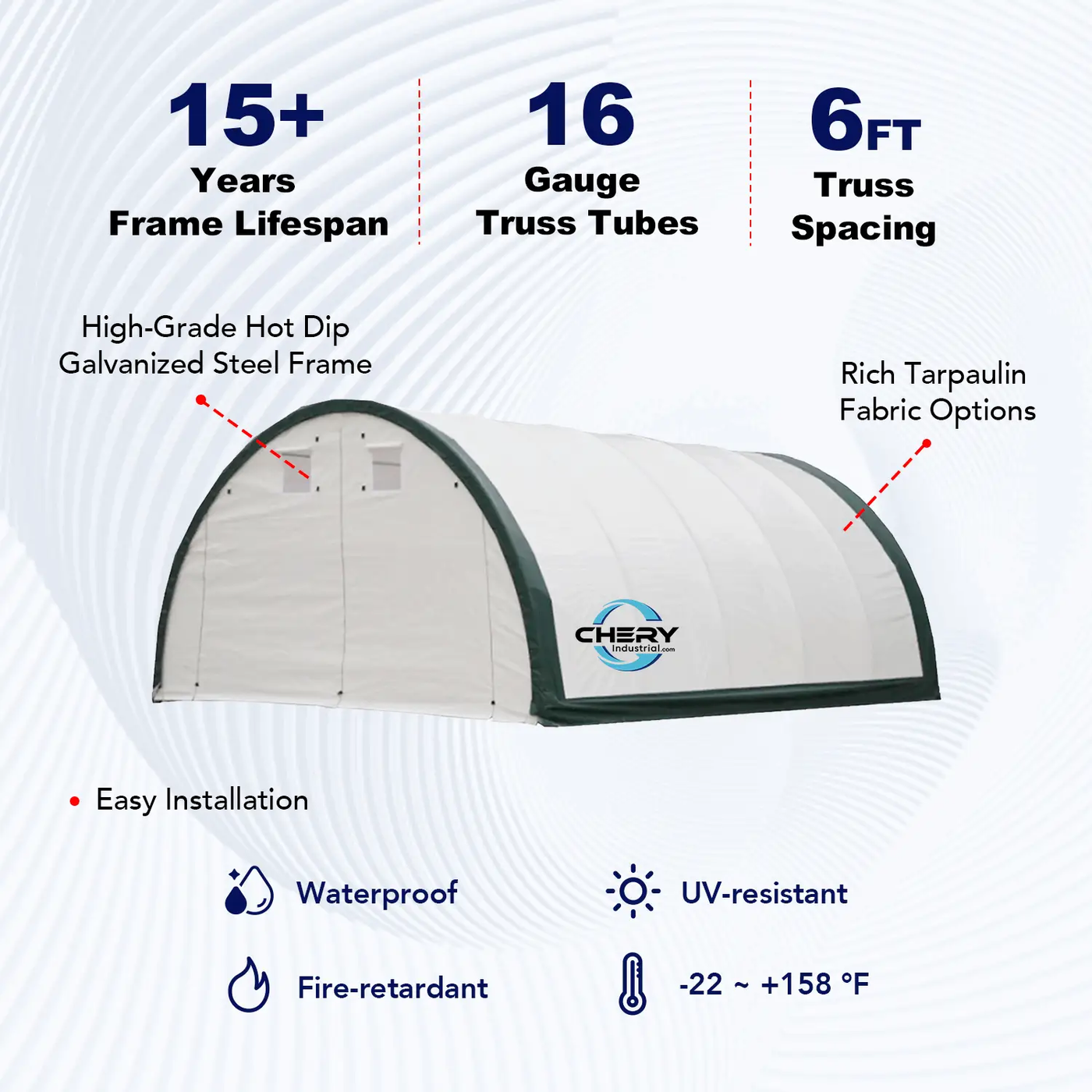 W20'xL30'xH12' Single Truss Arch Storage Shelter by Chery Industrial