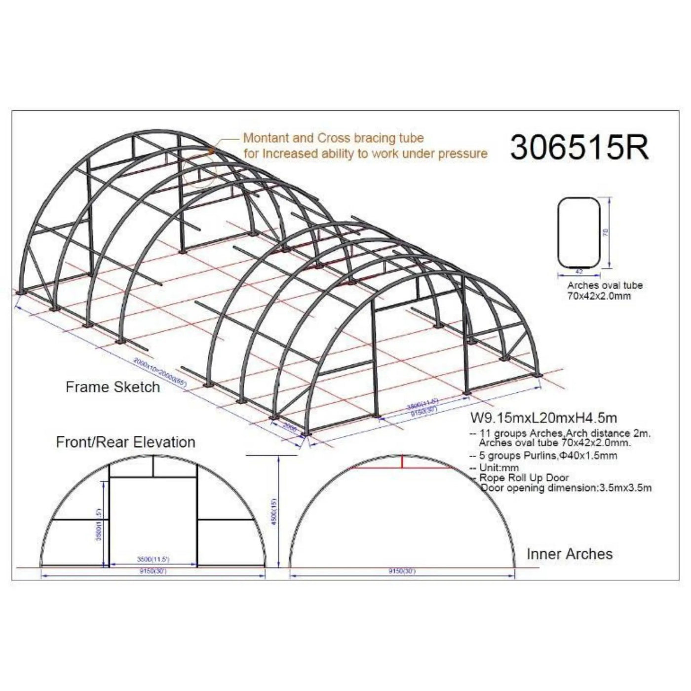 W30'xL65'xH15' Single Truss Arch Storage Shelter by Chery Industrial