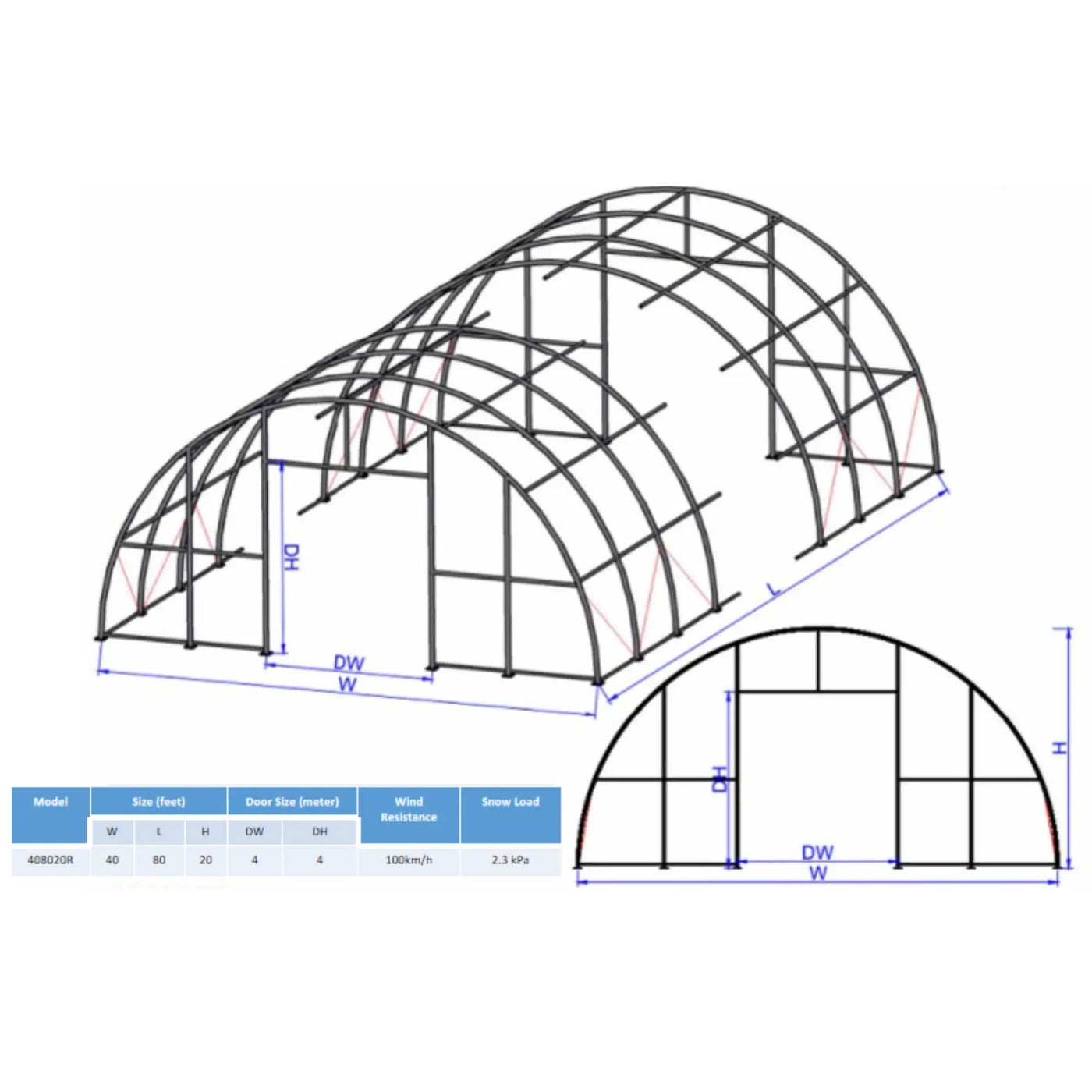 W40'xL80'xH20' Single Truss Arch Storage Shelter by Chery Industrial