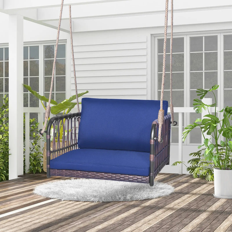 Single Person Hanging Seat with Seat and Back Cushions-Navy by DirectDeals