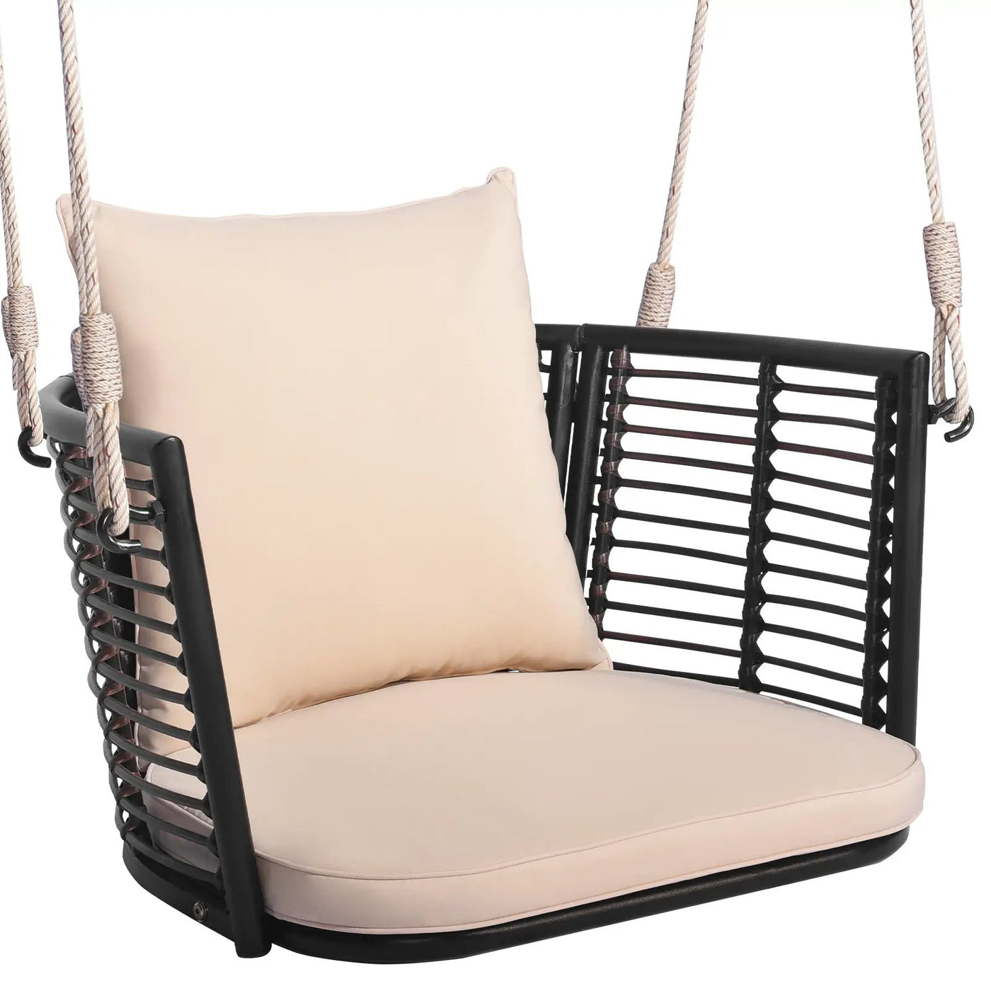 Single Person Hanging Seat with Woven Rattan Backrest for Backyard by DirectDeals