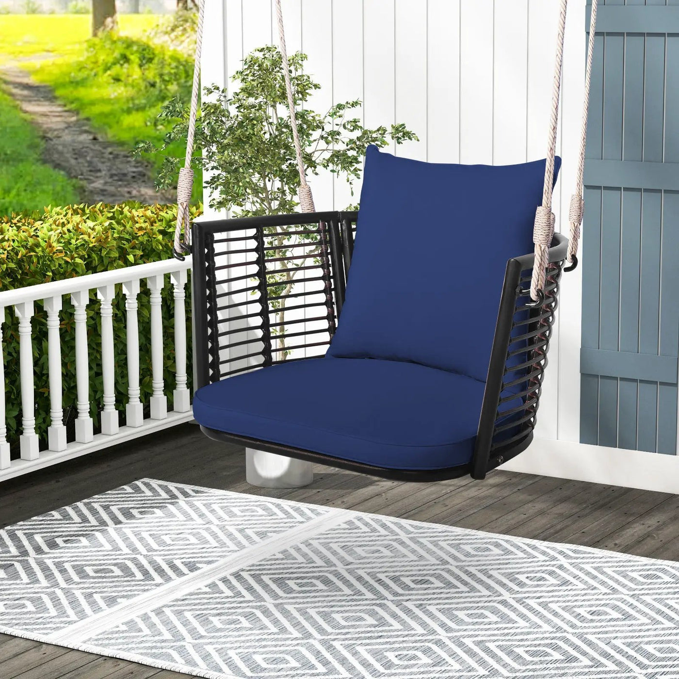 Single Person Hanging Seat with Woven Rattan Backrest for Backyard by DirectDeals