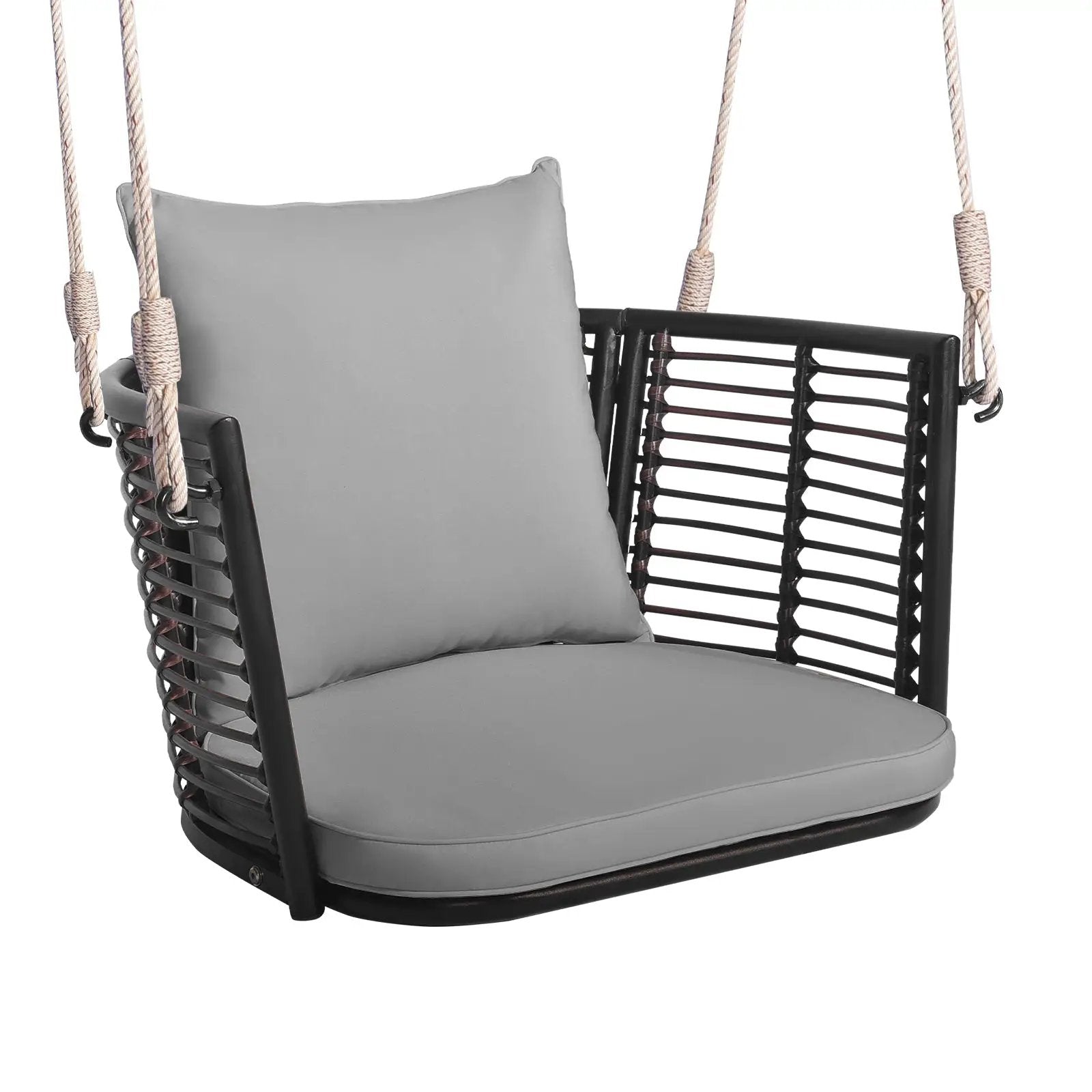 Single Person Hanging Seat with Woven Rattan Backrest for Backyard by DirectDeals