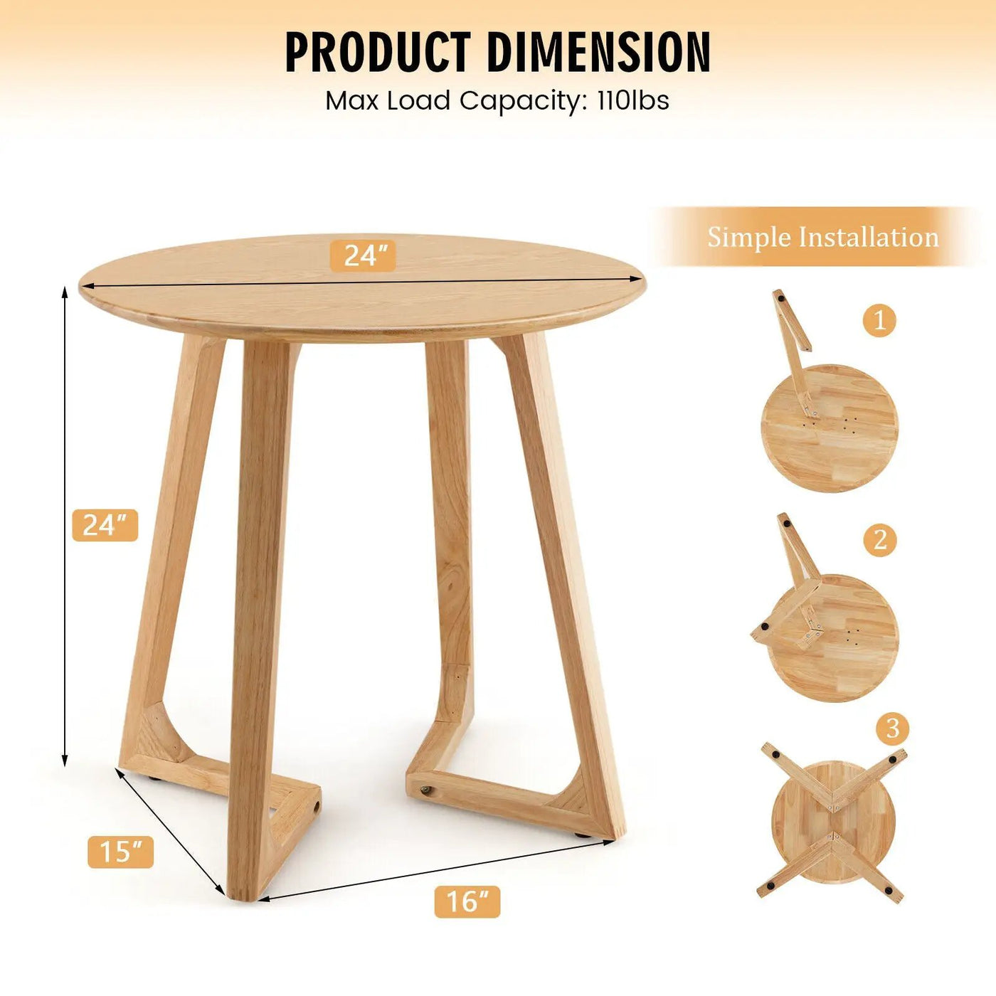 24 Inch Round End Table with Adjustable Foot Pads Natural by DirectDeals