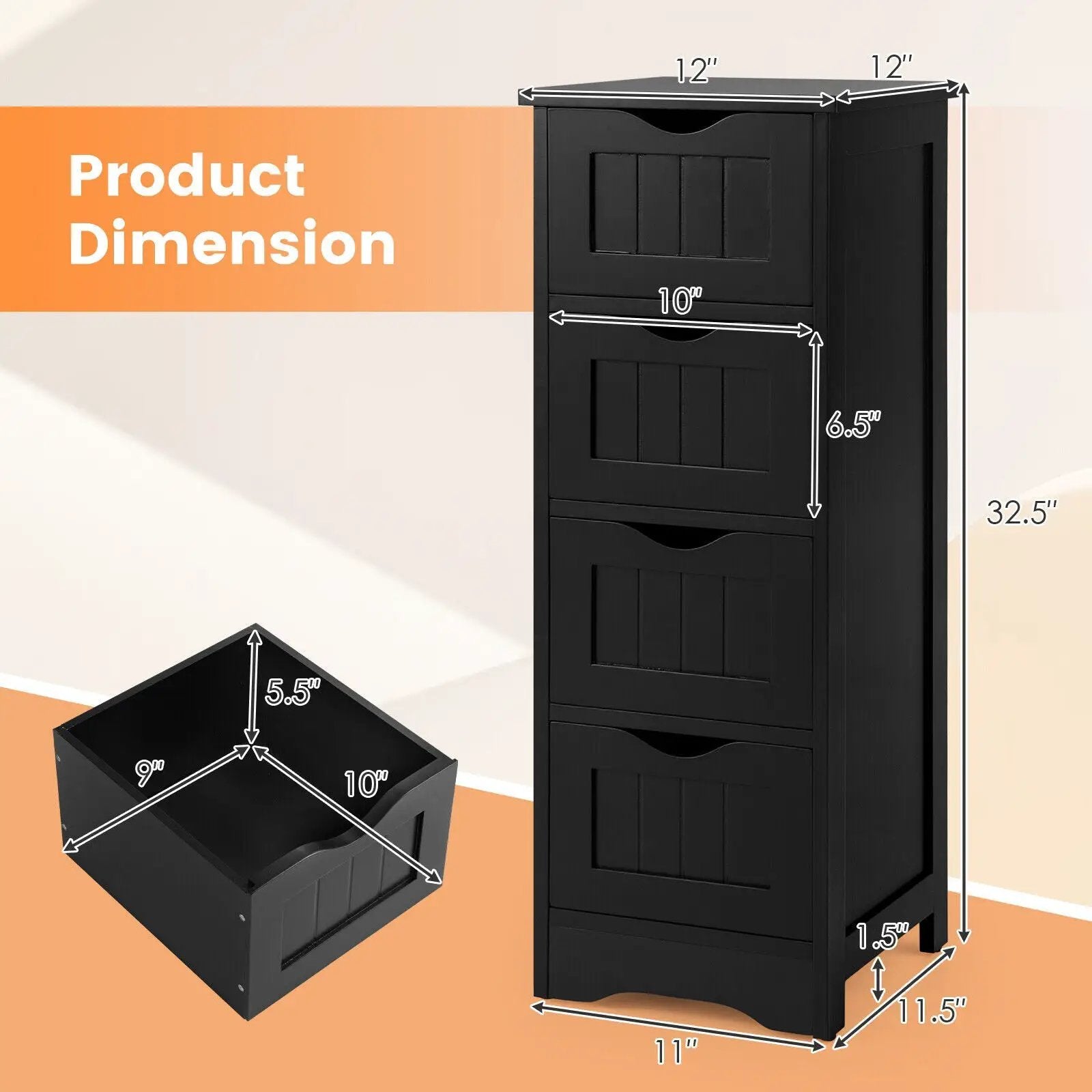 4-Drawer Freestanding Floor Cabinet with Anti-Toppling Device by DirectDeals