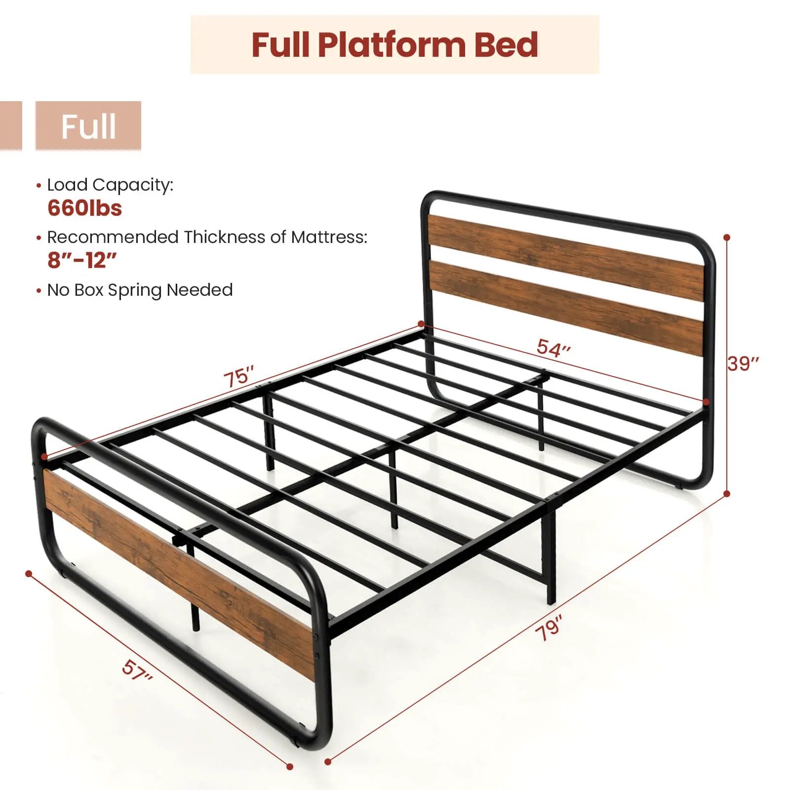 Arc Platform Bed with Headboard and Footboard-Full Size by DirectDeals