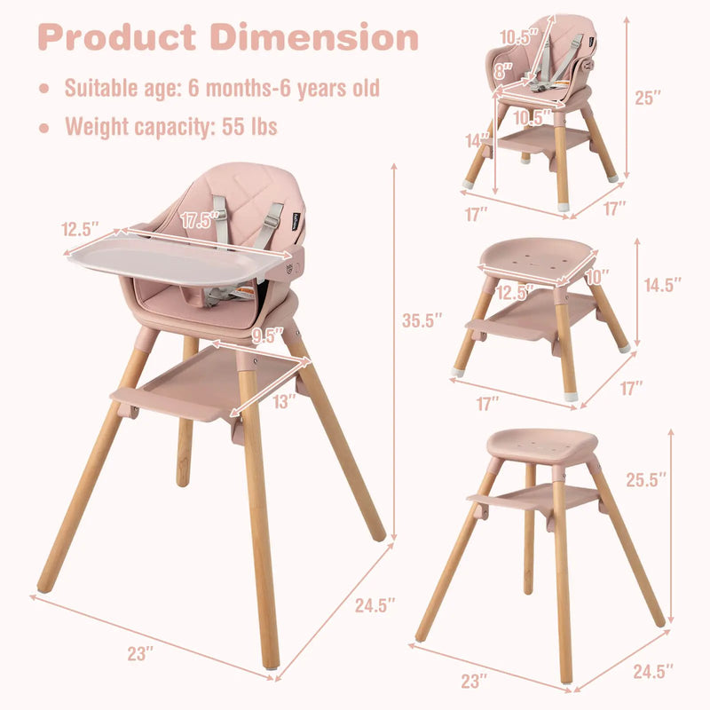 6-in-1 Baby High Chair with Removable Dishwasher and Safe Tray-White by DirectDeals
