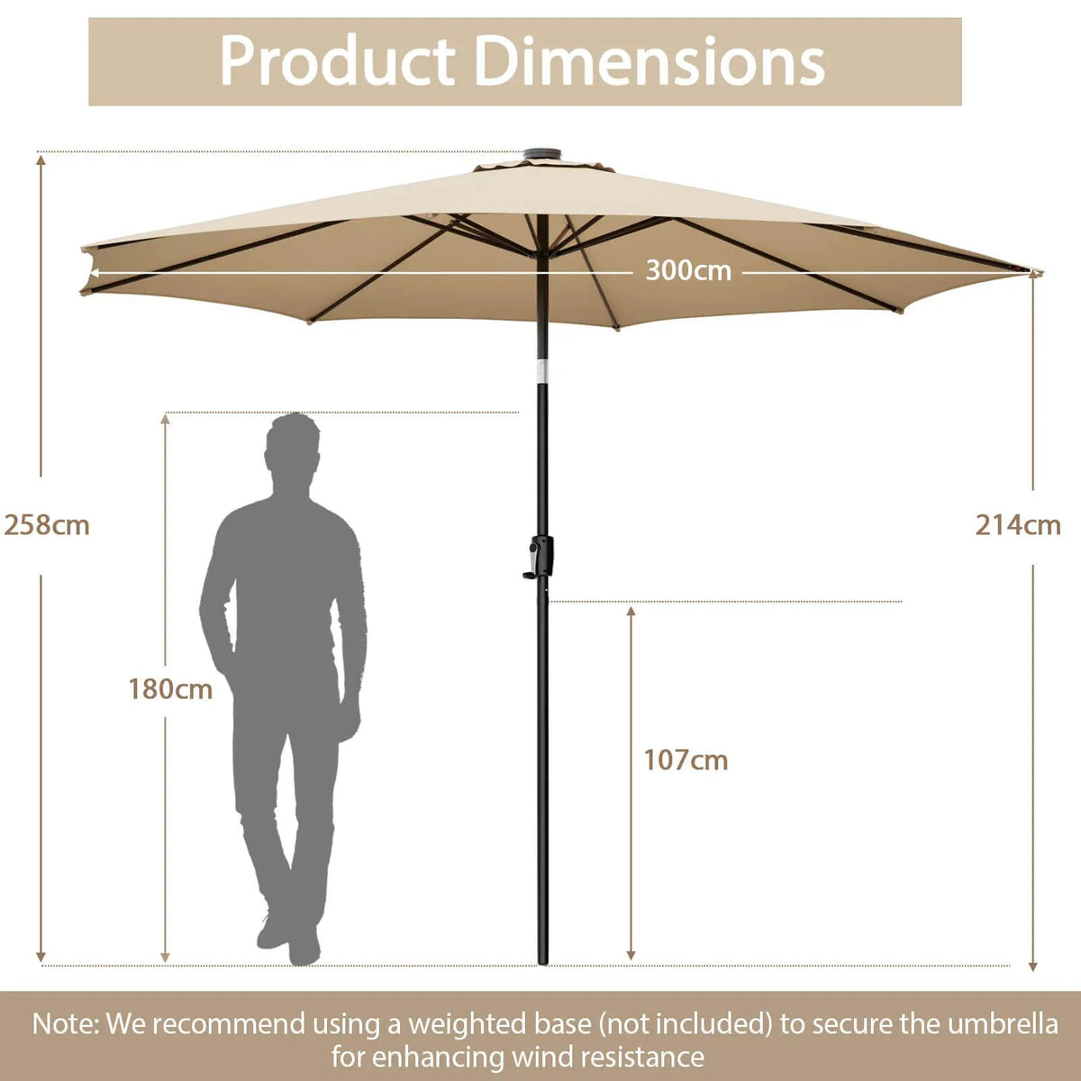 10 Feet Patio Umbrella with 112 Solar Lights and Crank Handle by DirectDeals