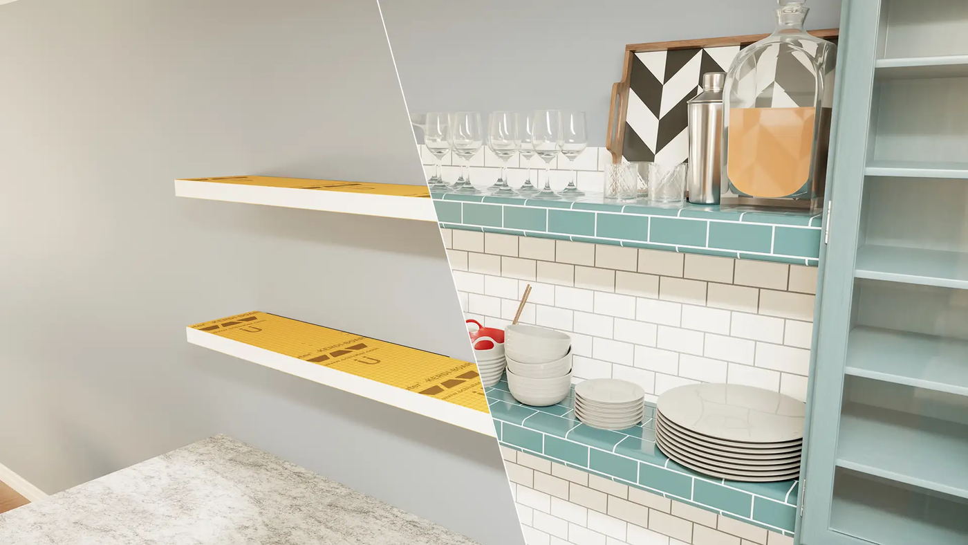 The Original™ Ready-to-Tile Free Floating Shelf with Orange Waterproof Board by The Original Granite Bracket