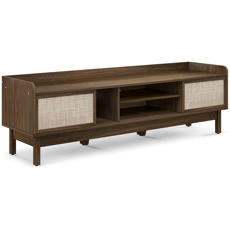Sliding Door TV Stand for 65 Inch TV with Woven Doors-Walnut by DirectDeals