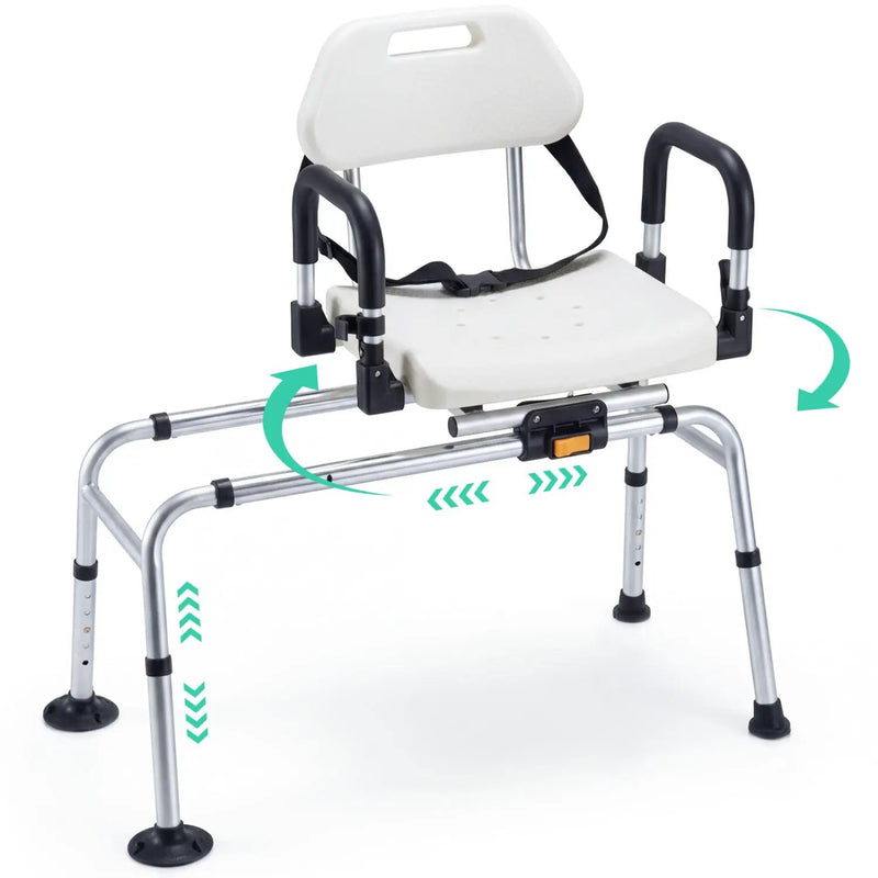 Sliding Shower Chair with Backrest and Swivel Seat for Handicap and Seniors by DirectDeals