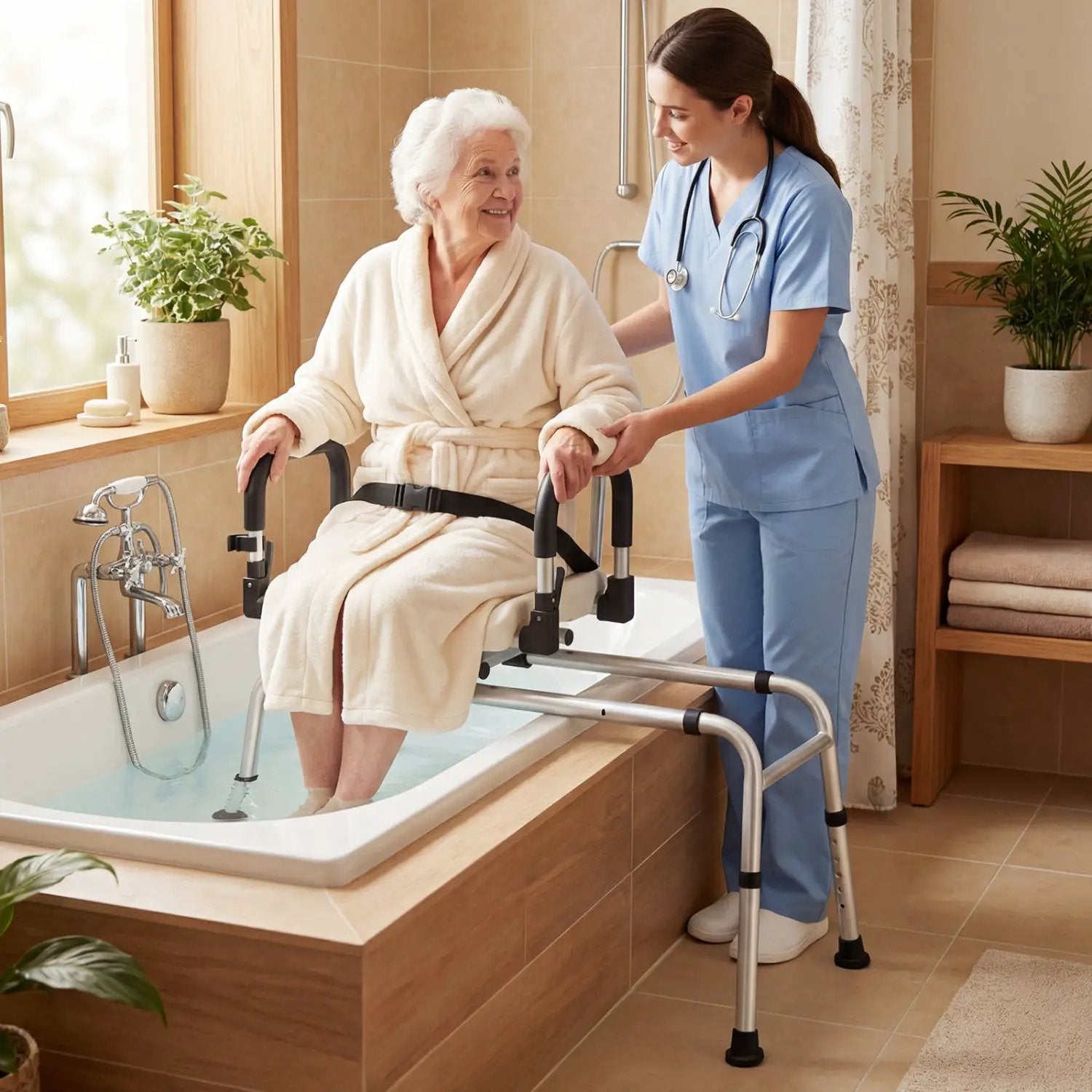Sliding Shower Chair with Backrest and Swivel Seat for Handicap and Seniors by DirectDeals