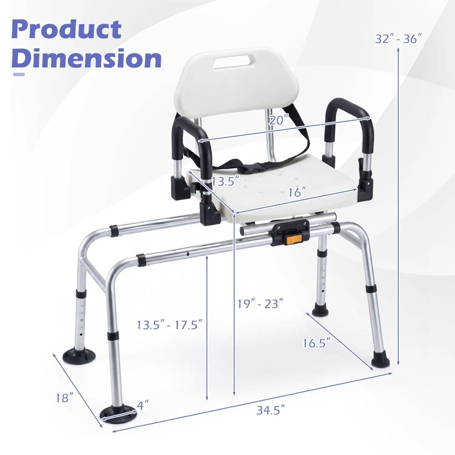 Sliding Shower Chair with Backrest and Swivel Seat for Handicap and Seniors by DirectDeals