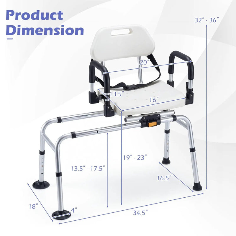 Sliding Shower Chair with Backrest and Swivel Seat for Handicap and Seniors by DirectDeals