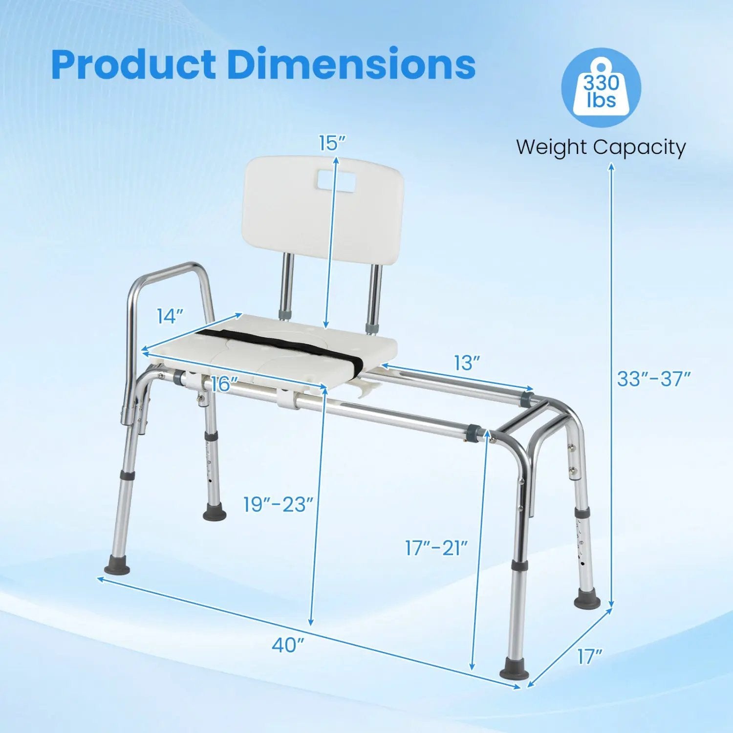 Sliding Transfer Bench with Adjustable Height for Bathtub by DirectDeals