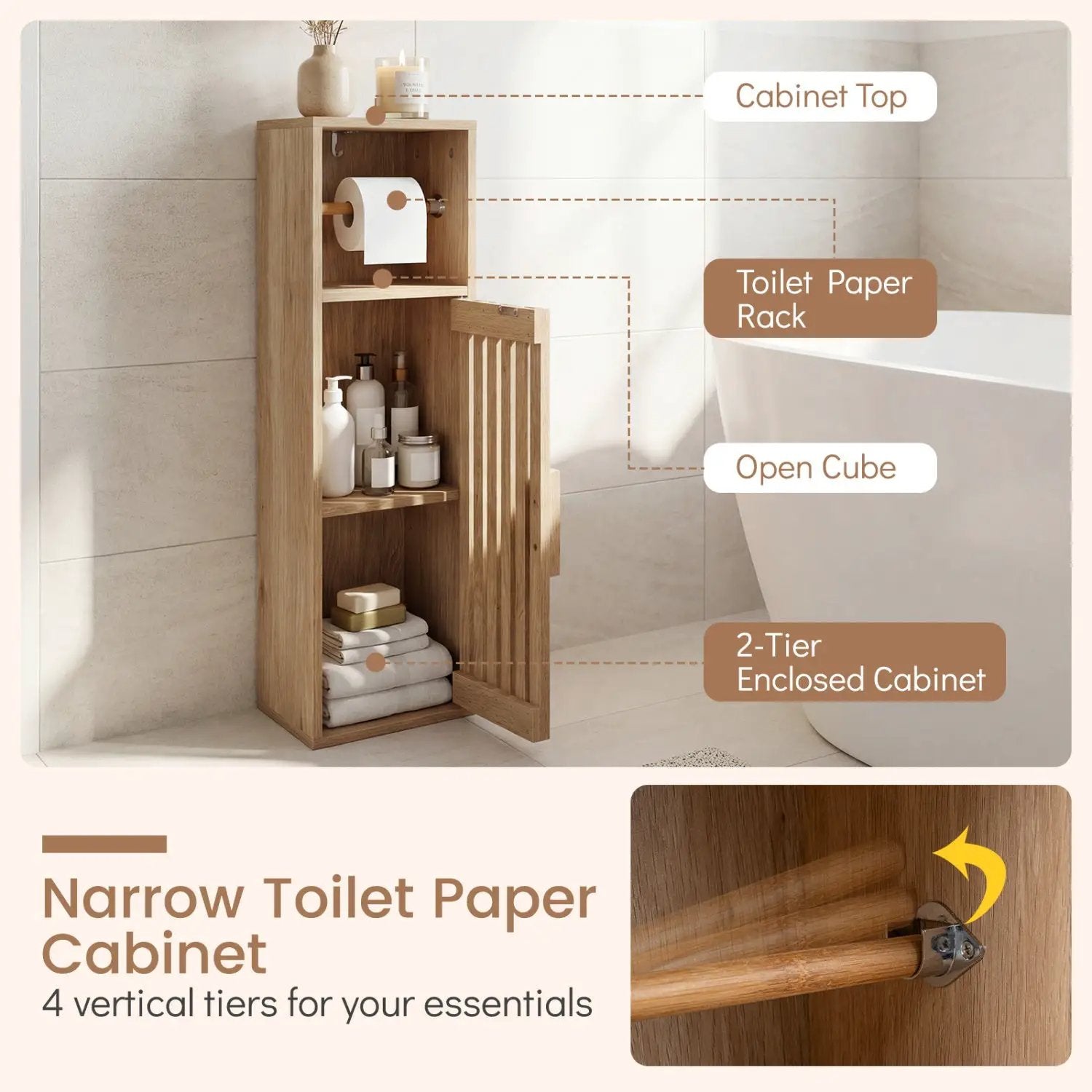 Slim Bathroom Cabinets Freestanding Toilet Paper Holder Stand with Door by DirectDeals