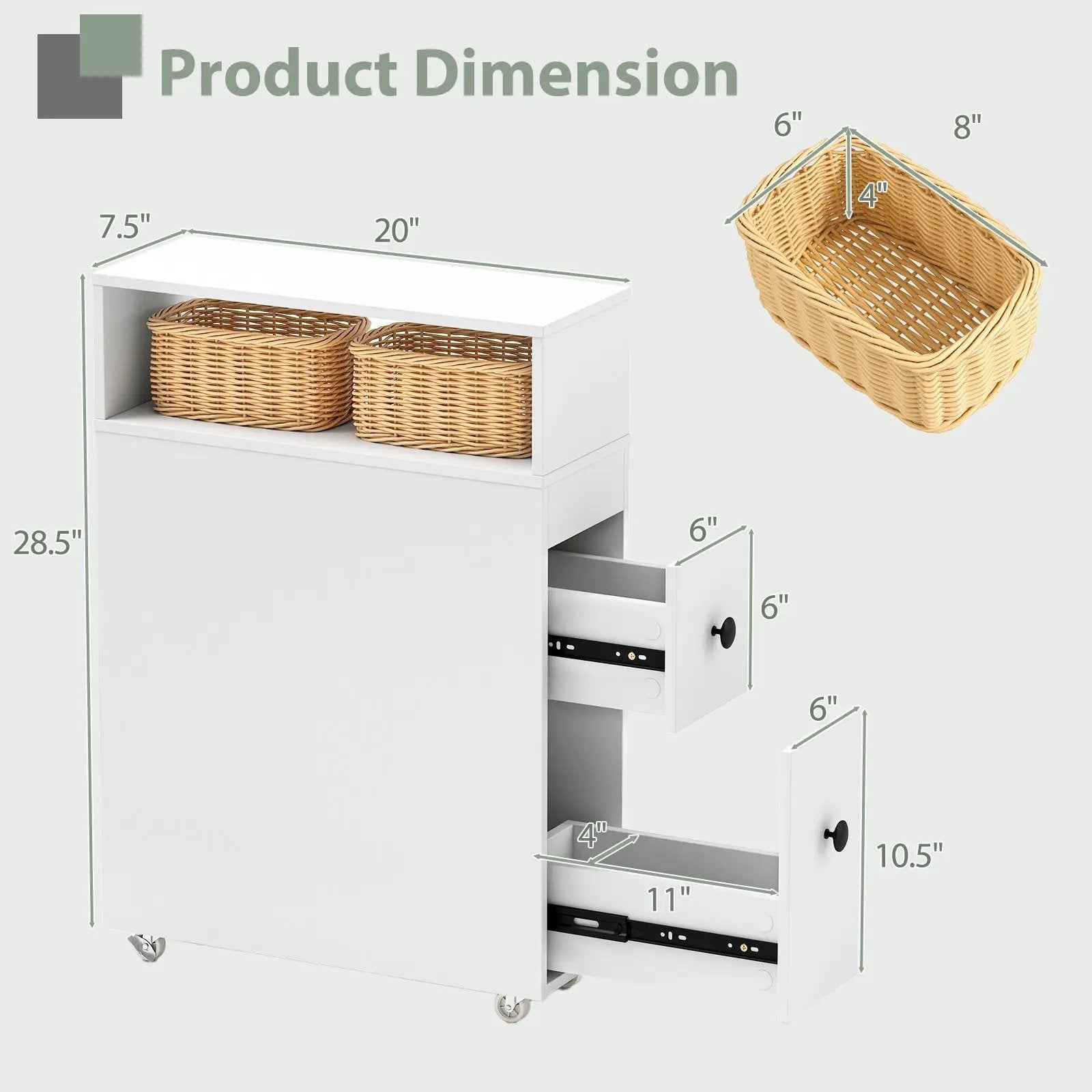 Slim Bathroom Cabinet Wooden Toilet Organizer with Deep Slide Out Drawers by DirectDeals