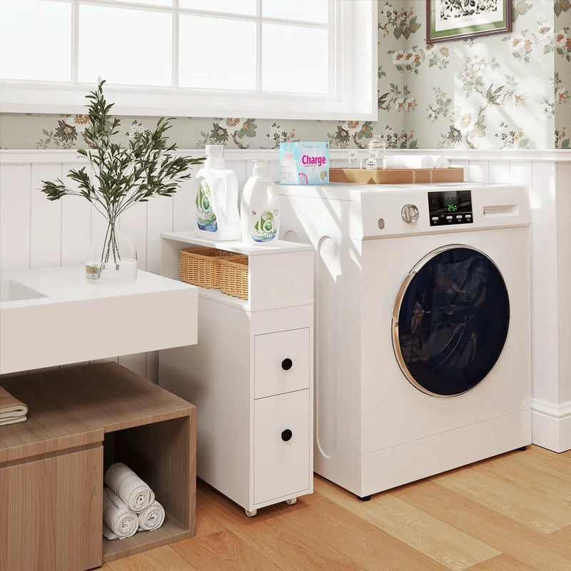 Slim Bathroom Cabinet Wooden Toilet Organizer with Deep Slide Out Drawers by DirectDeals