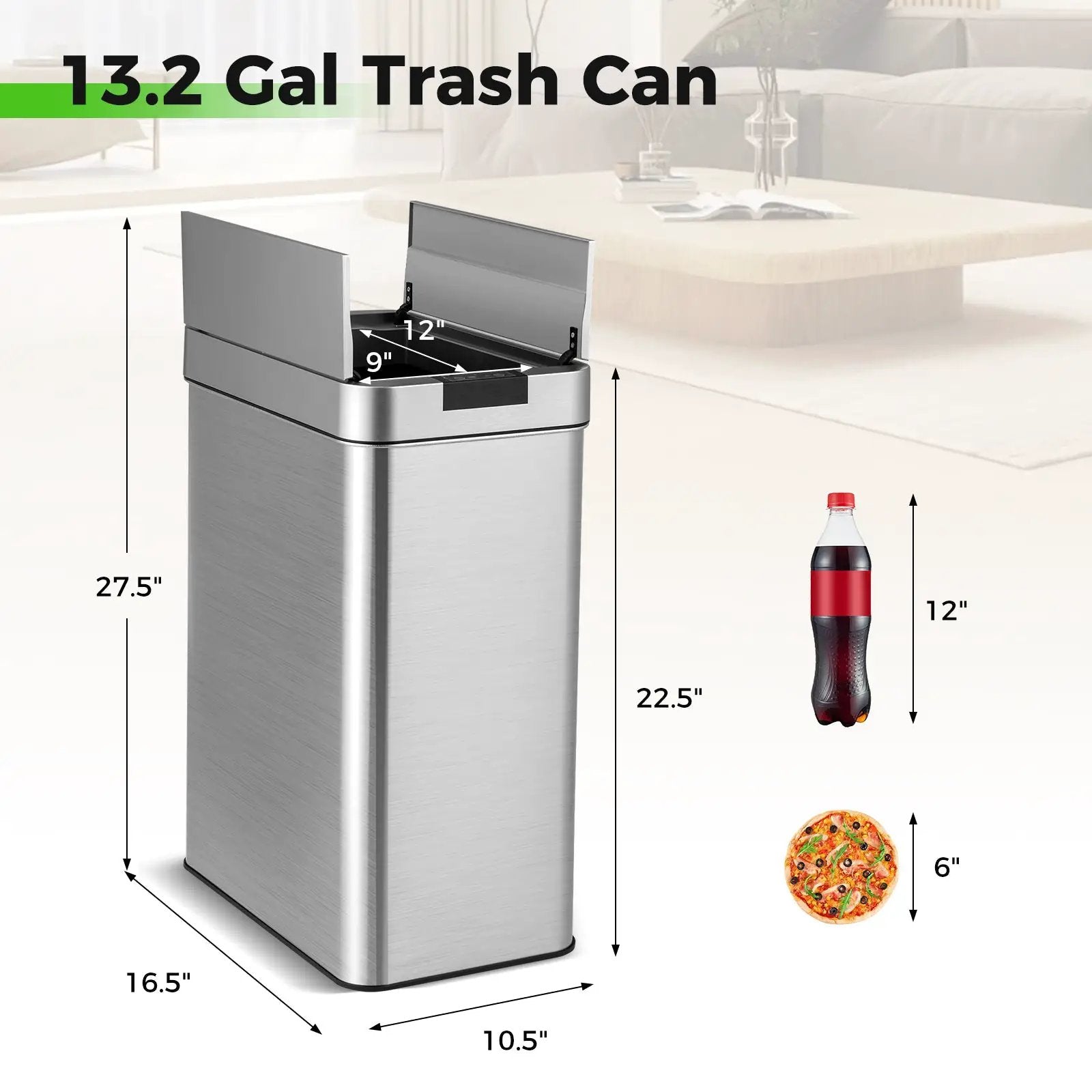 13.2 Gal Slim Kitchen Trash Can with Wing Lids and Stainless Steel Frame by DirectDeals