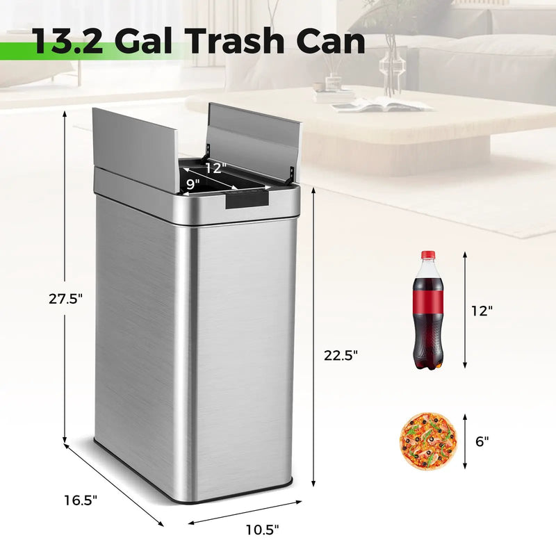 13.2 Gal Slim Kitchen Trash Can with Wing Lids and Stainless Steel Frame by DirectDeals