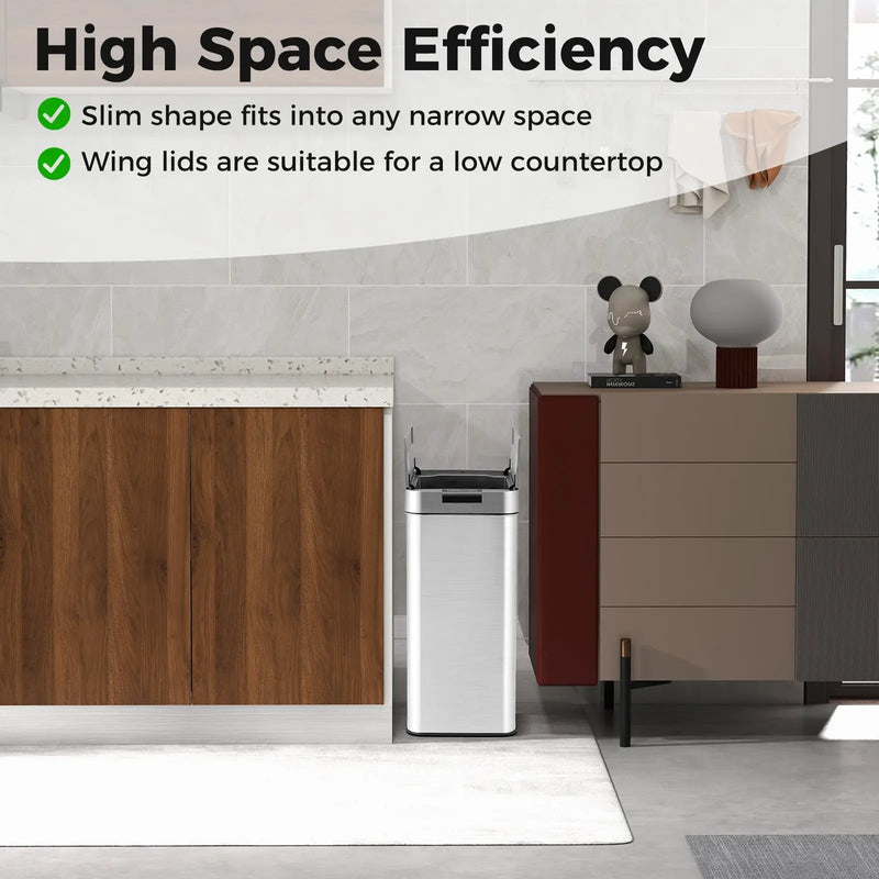 13.2 Gal Slim Kitchen Trash Can with Wing Lids and Stainless Steel Frame by DirectDeals