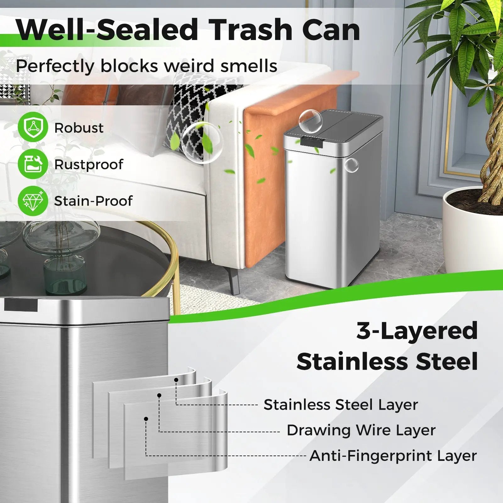 13.2 Gal Slim Kitchen Trash Can with Wing Lids and Stainless Steel Frame by DirectDeals