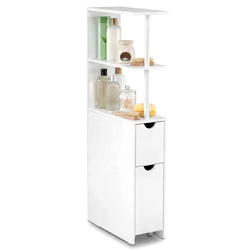 Slim Storage Freestanding Bathroom Cabinet with Open Shelves-White by DirectDeals