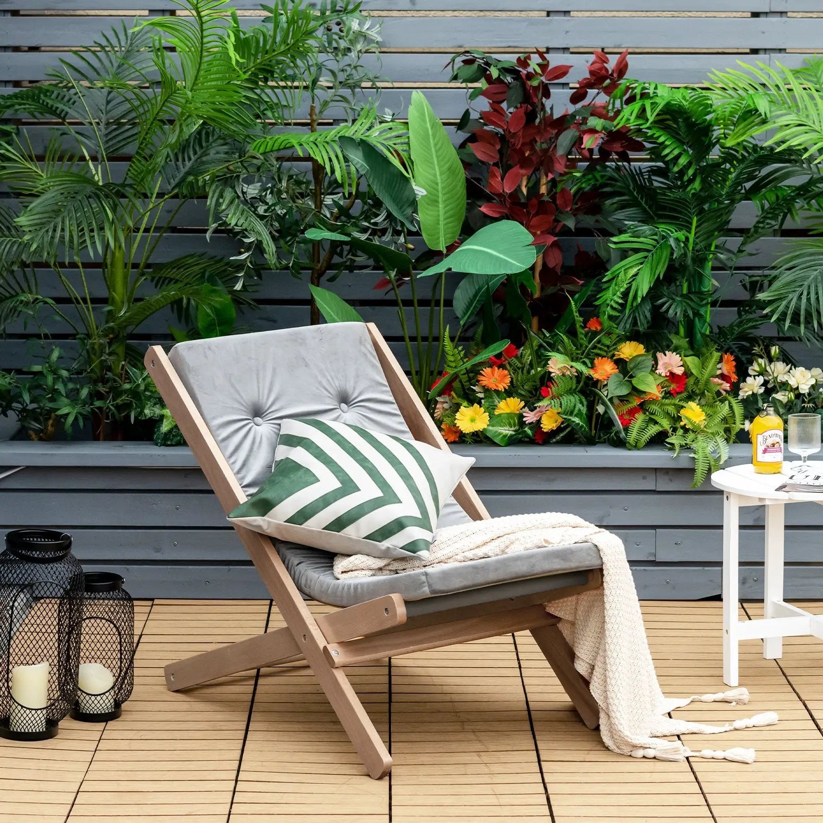 3-Position Adjustable and Foldable Wood Beach Sling Chair with Free Cushion-Gray by DirectDeals