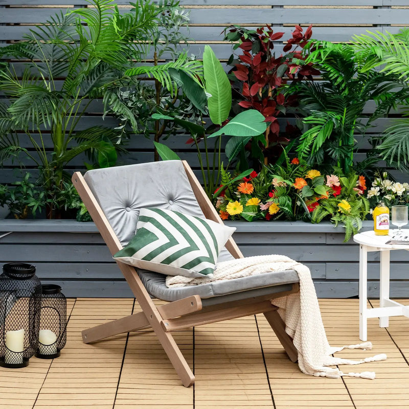 3-Position Adjustable and Foldable Wood Beach Sling Chair with Free Cushion-Gray by DirectDeals