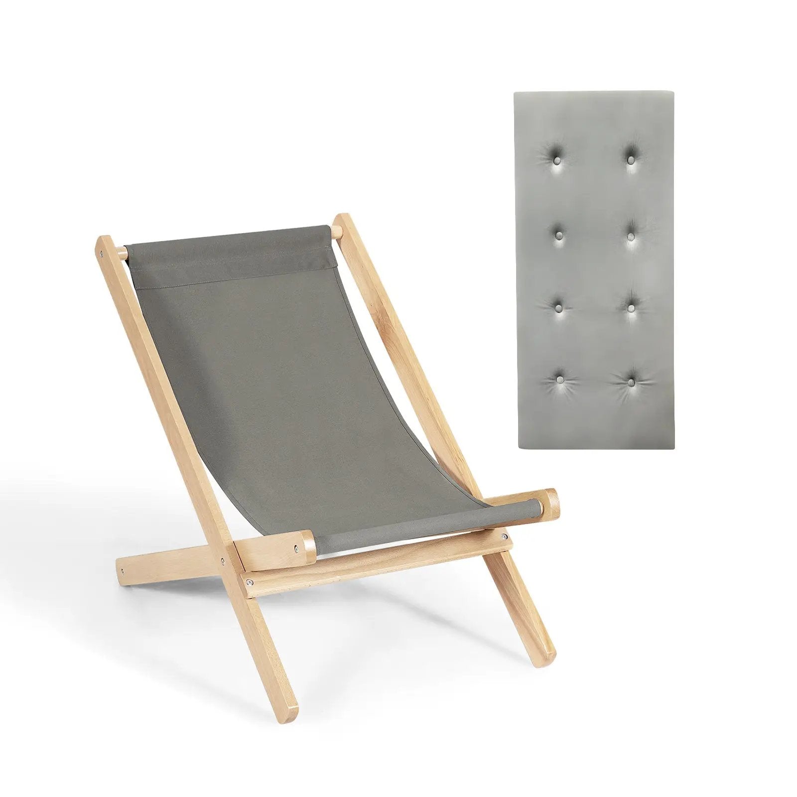 3-Position Adjustable and Foldable Wood Beach Sling Chair with Free Cushion-Gray by DirectDeals