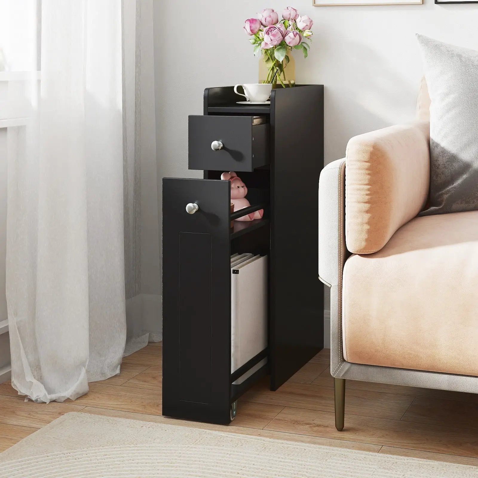 Small Bathroom Storage Cabinet 4-Tier with Slide Out Drawers on Casters by DirectDeals