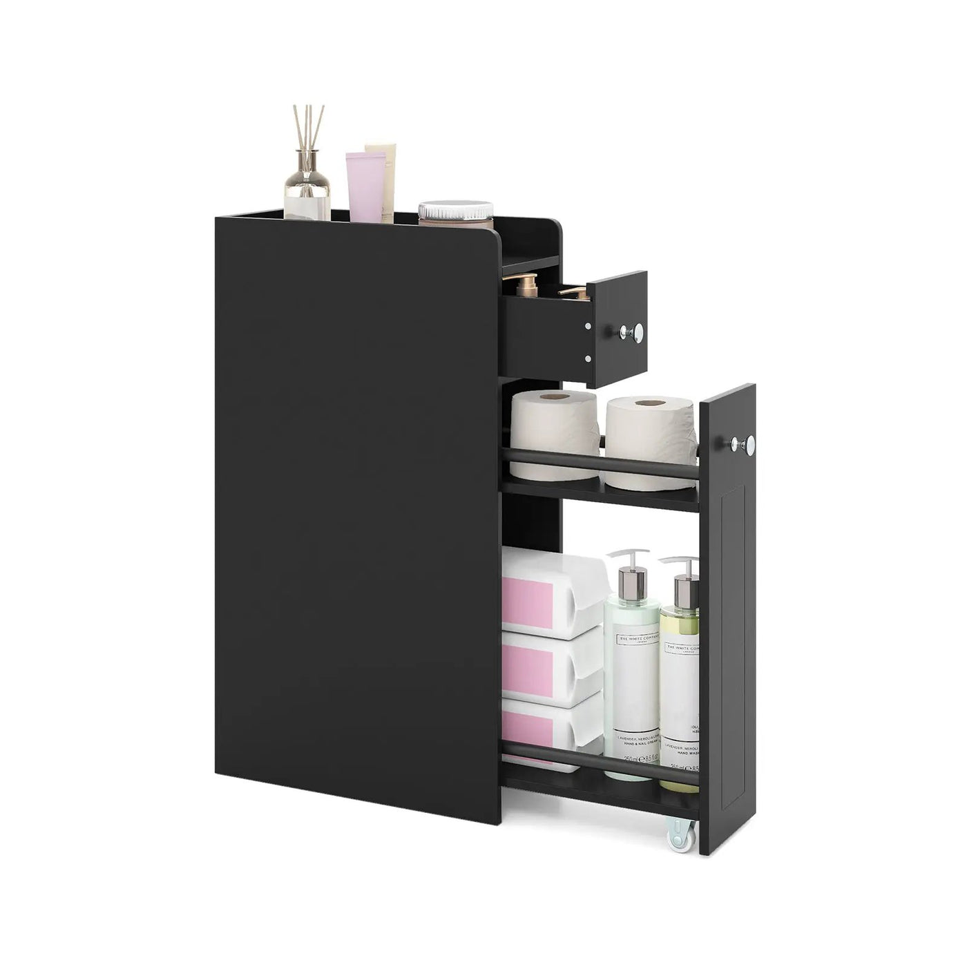 Small Bathroom Storage Cabinet 4-Tier with Slide Out Drawers on Casters by DirectDeals