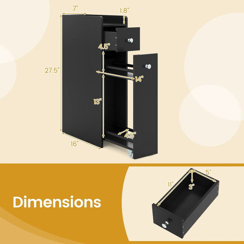 Small Bathroom Storage Cabinet 4-Tier with Slide Out Drawers on Casters by DirectDeals