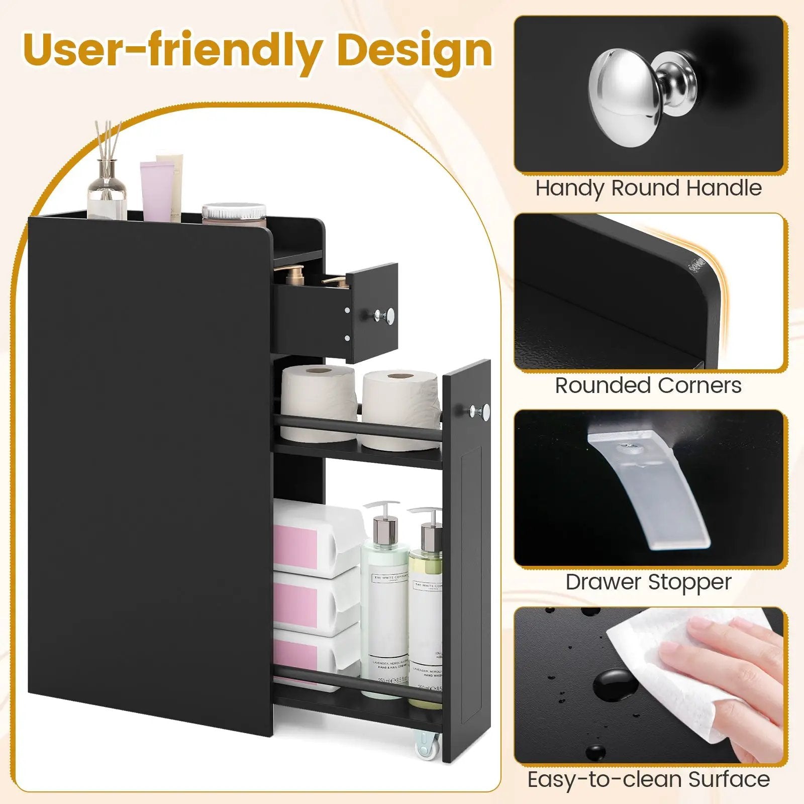 Small Bathroom Storage Cabinet 4-Tier with Slide Out Drawers on Casters by DirectDeals