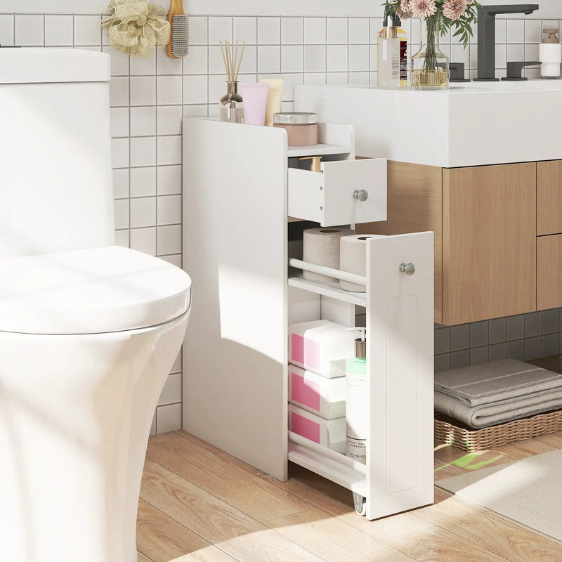 Small Bathroom Storage Cabinet 4-Tier with Slide Out Drawers on Casters by DirectDeals