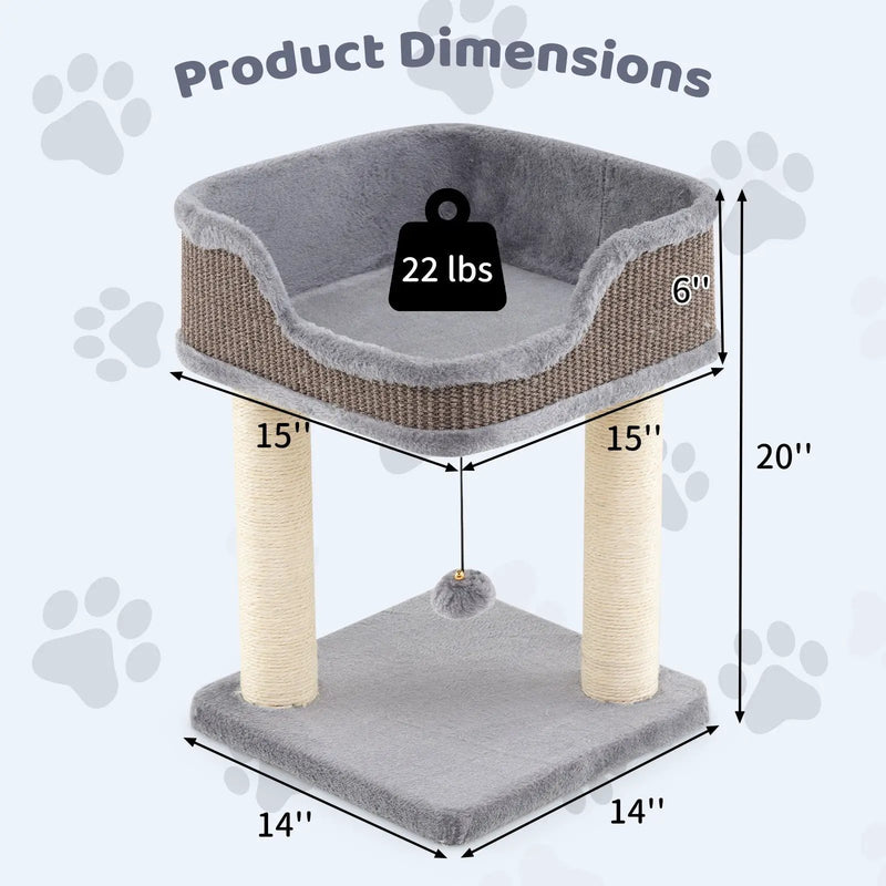 Small Cat Tree for Indoor Cats Kitty Tower with Comfy Plush Perch Sisal Scratching Posts-Gray by DirectDeals