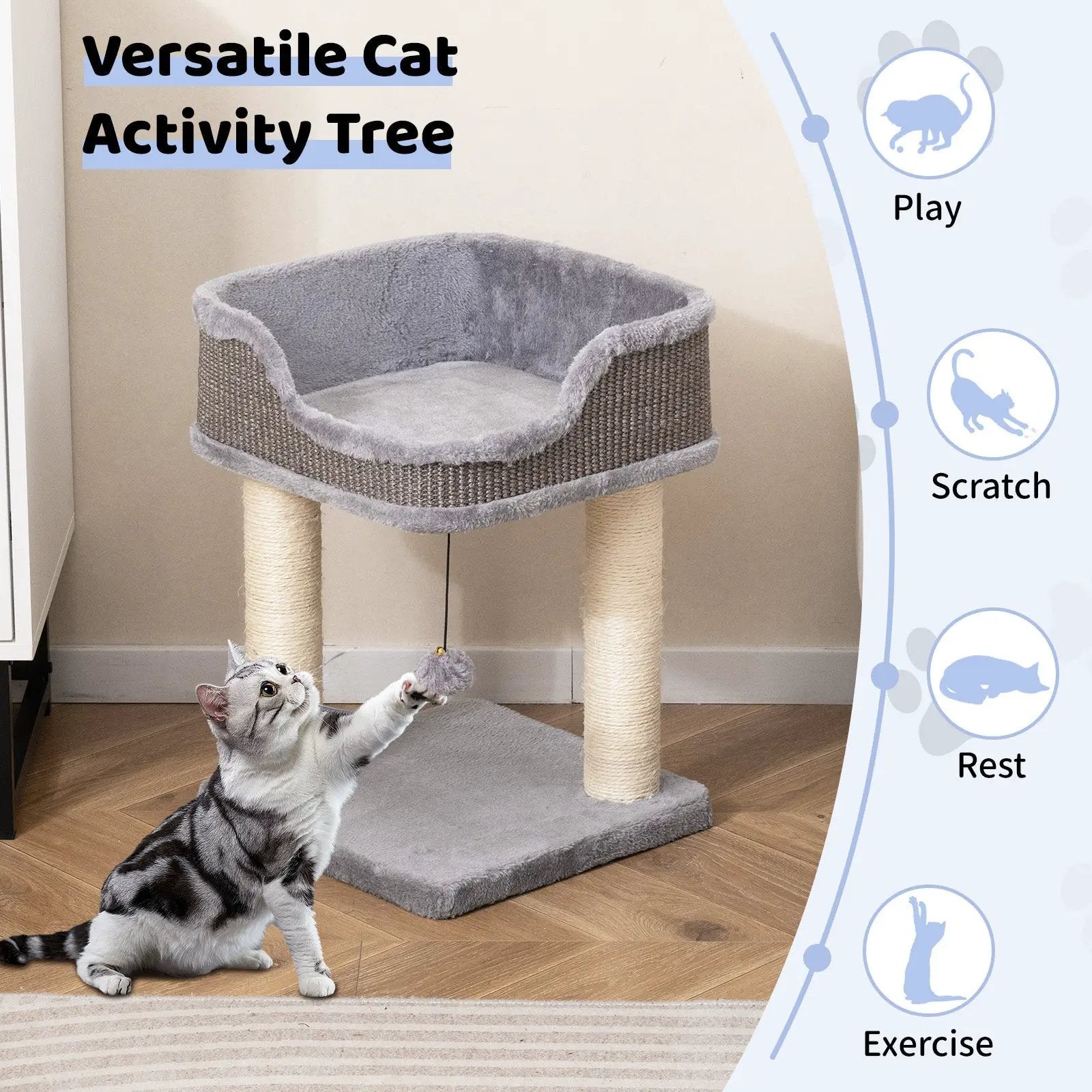Small Cat Tree for Indoor Cats Kitty Tower with Comfy Plush Perch Sisal Scratching Posts-Gray by DirectDeals