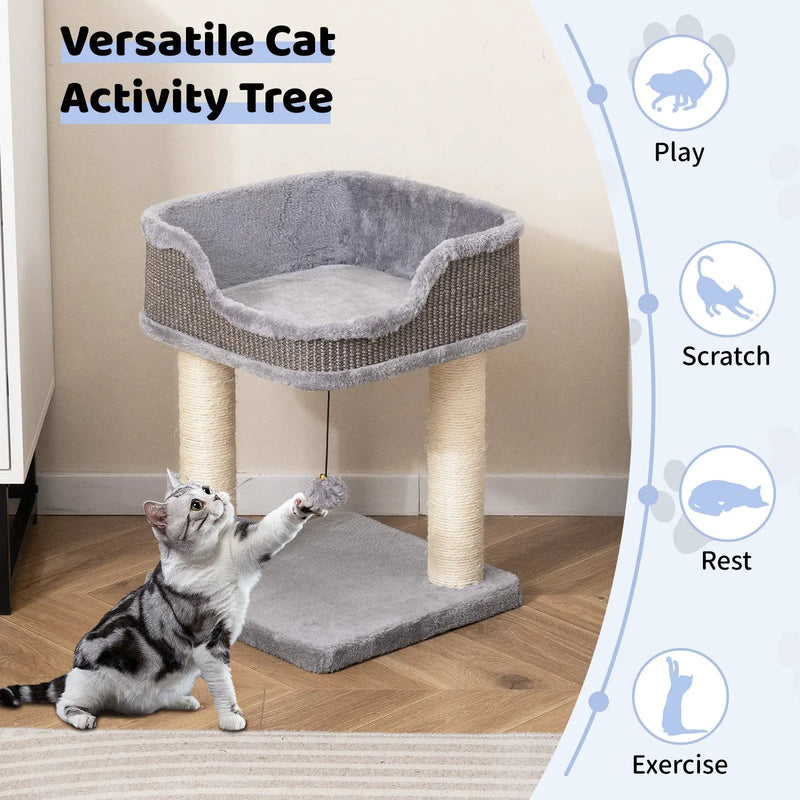 Small Cat Tree for Indoor Cats Kitty Tower with Comfy Plush Perch Sisal Scratching Posts-Gray by DirectDeals