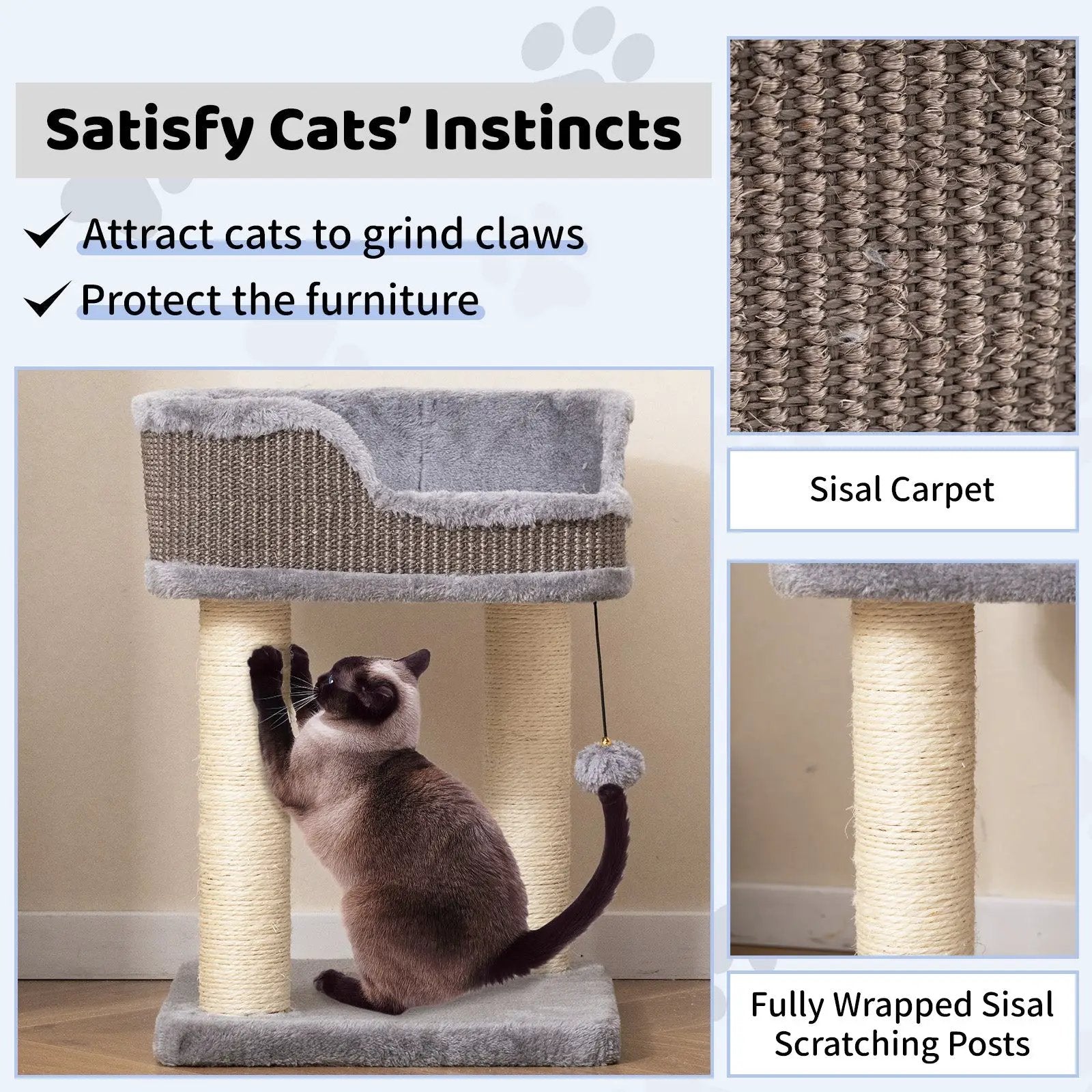 Small Cat Tree for Indoor Cats Kitty Tower with Comfy Plush Perch Sisal Scratching Posts-Gray by DirectDeals