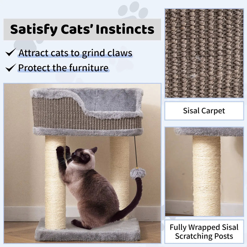 Small Cat Tree for Indoor Cats Kitty Tower with Comfy Plush Perch Sisal Scratching Posts-Gray by DirectDeals