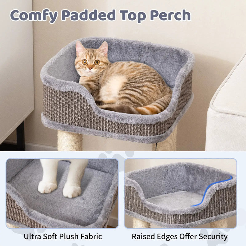Small Cat Tree for Indoor Cats Kitty Tower with Comfy Plush Perch Sisal Scratching Posts-Gray by DirectDeals