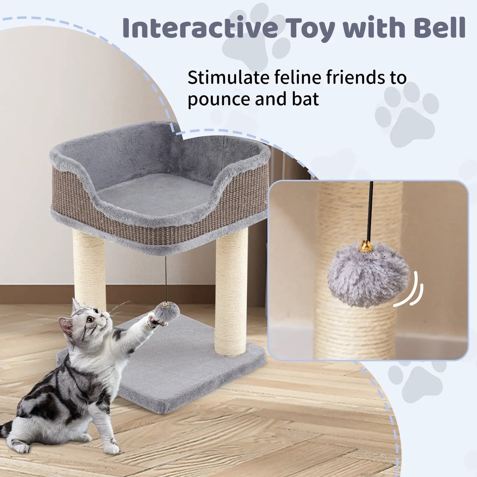 Small Cat Tree for Indoor Cats Kitty Tower with Comfy Plush Perch Sisal Scratching Posts-Gray by DirectDeals
